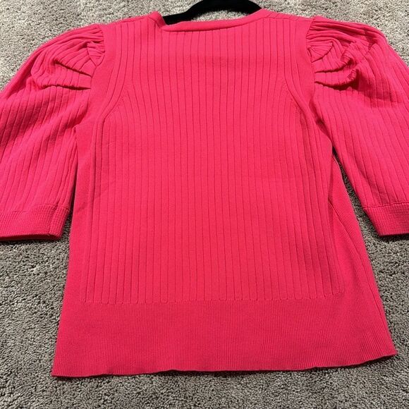 Pink super soft vneck puff sleeve spring sweater! Ribbed - size M/L NWT - Picture 4 of 8